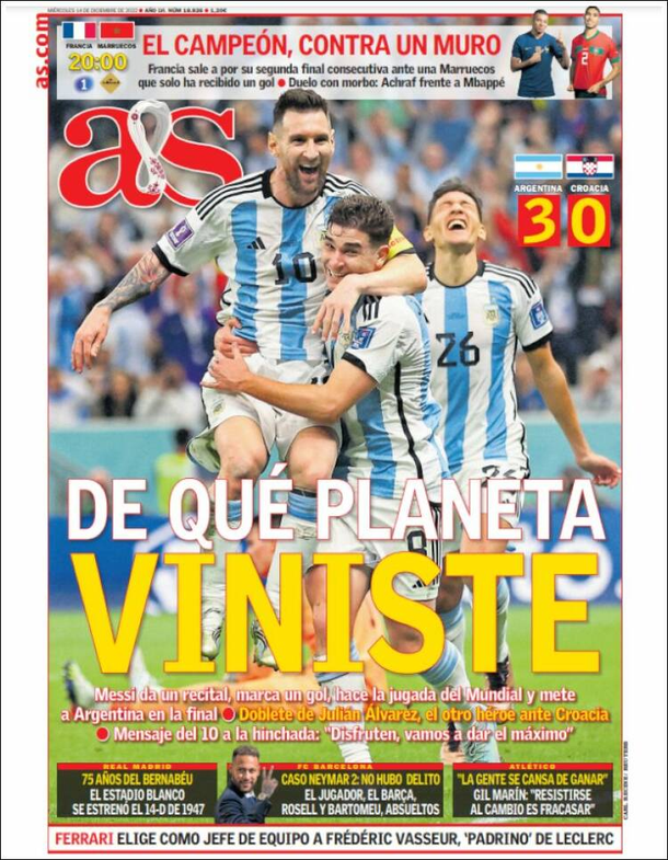 Lionel Messi y la Seleccion Argentina finalista acaparan las portadas de los medios del mundo : Deportes de Argentina
