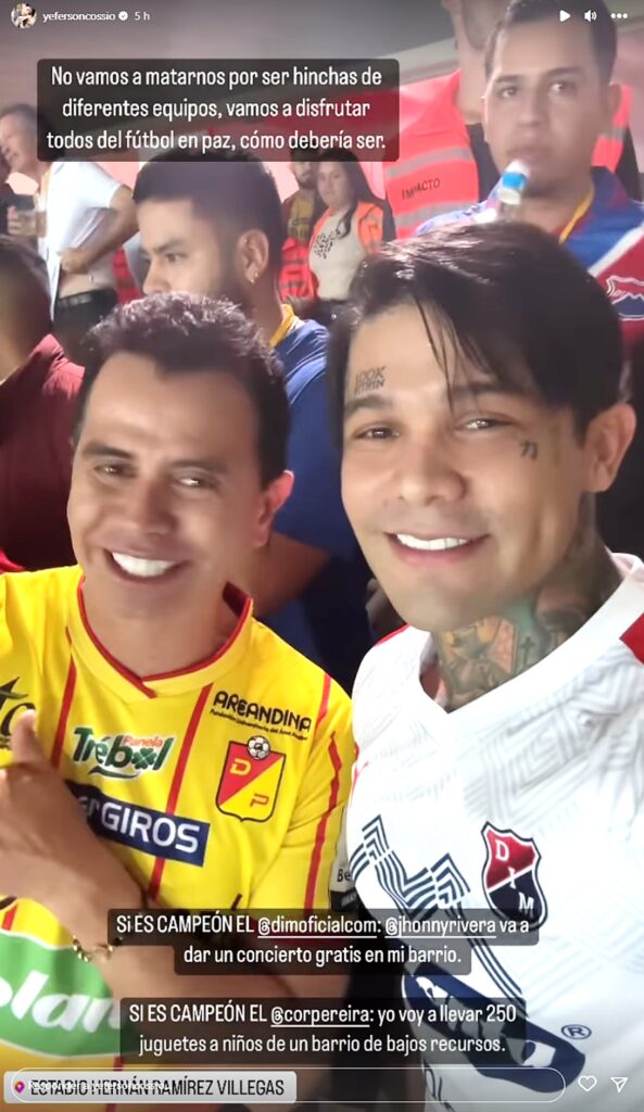 Jhonny Rivera gano apuesta a Yefferson Cossio por titulo del Pereira y se burlo : Entretenimiento de Colombia